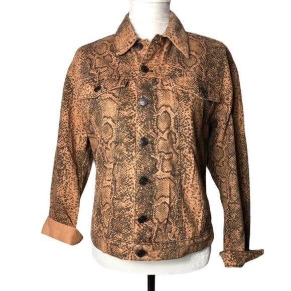 Free People Snake Skin Trucker Jacket Brown XS - Picture 2 of 7